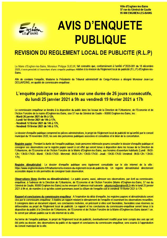 Avis d'enquête publique