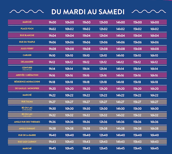 Tableau des horaires de passage