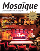Couverture du magazine Mosaique n°53 représentant des tabourets rouges devant une cheminée dans une ambiance de Noël