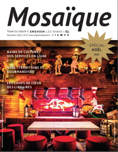 Couverture du magazine Mosaique n°53 représentant des tabourets rouges devant une cheminée dans une ambiance de Noël